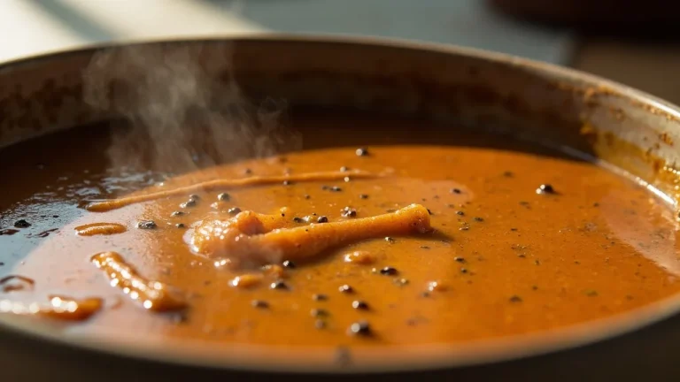 Rich gluten-free brown gravy being poured from a white ceramic gravy boat