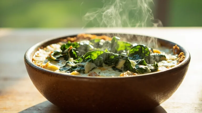 Creamy gluten-free spinach dip in a white bowl surrounded by crackers and fresh vegetables