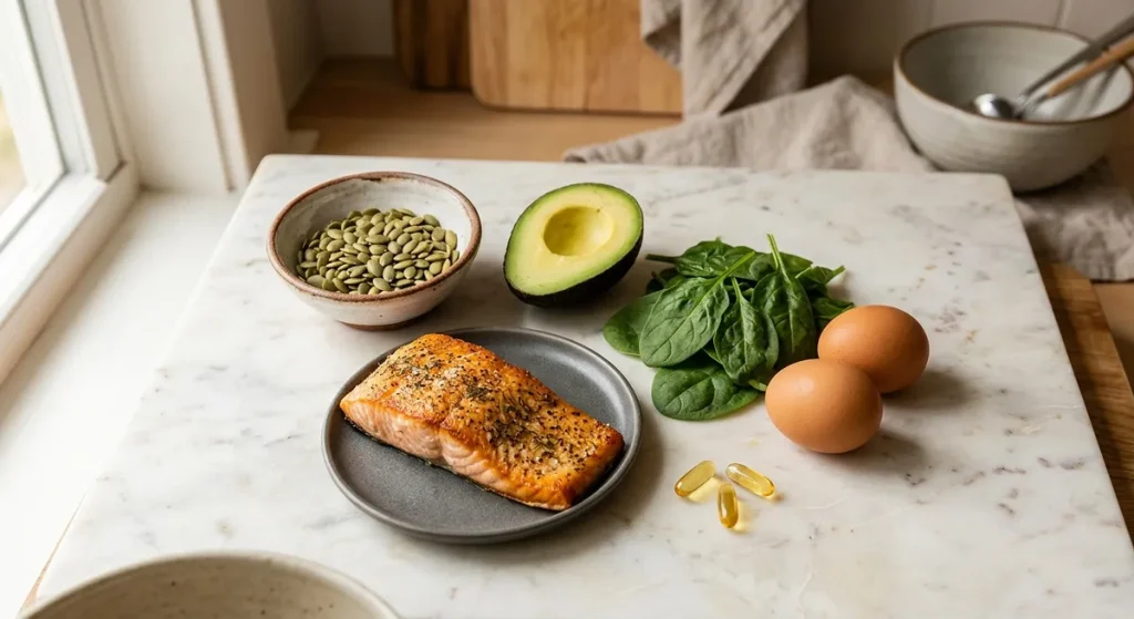 Iron, zinc, and biotin-rich foods that support gluten-free diet hair loss recovery