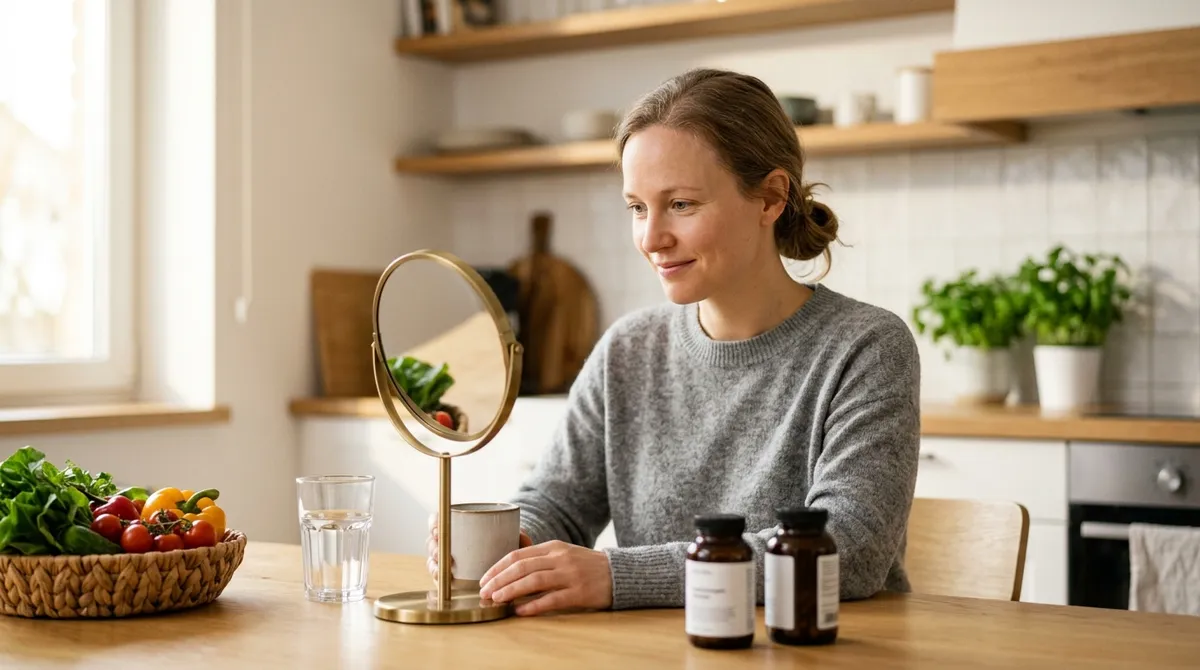 Woman examining hair recovery progress after starting a gluten-free diet for celiac disease