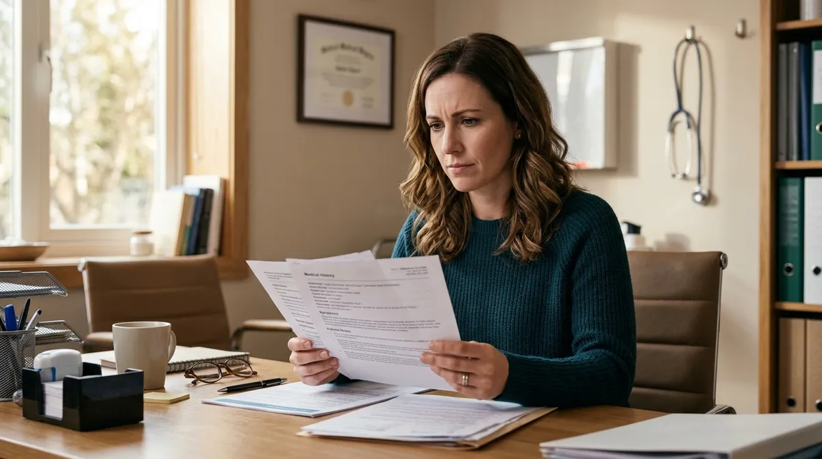 Woman reviewing celiac disease test results with her doctor while seeking answers for undiagnosed celiac symptoms