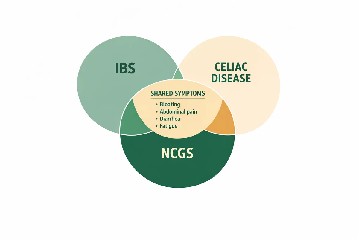 Venn diagram of symptom overlap between IBS, celiac disease and NCGS