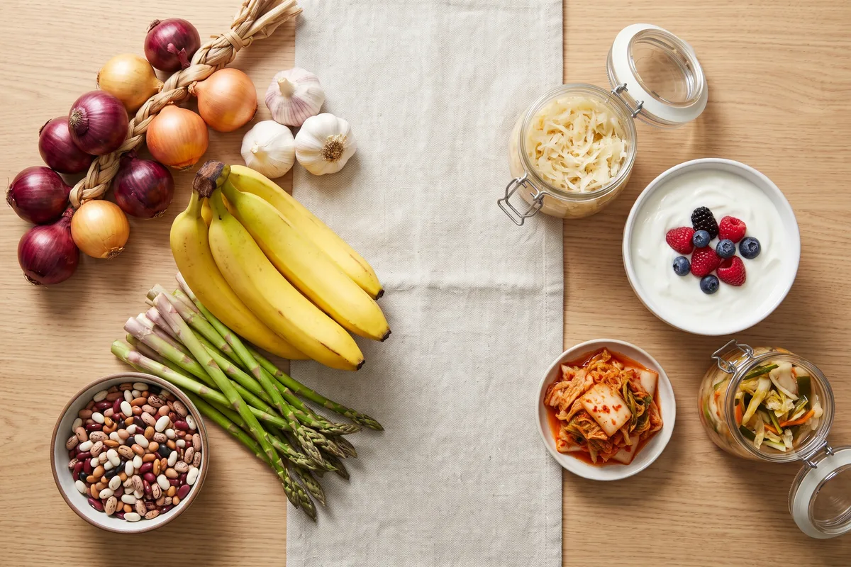 Prebiotic foods beside fermented probiotic foods for gut health