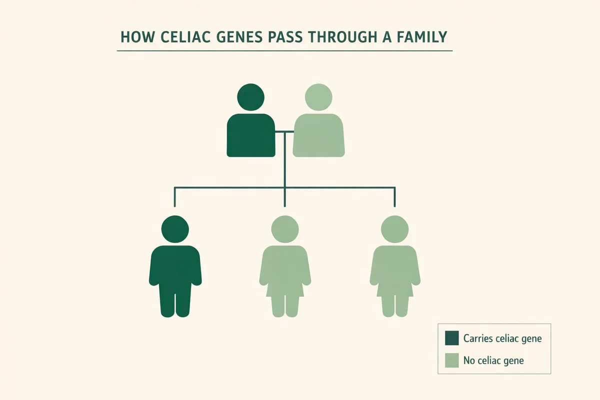Family tree showing how celiac genes pass from parents to children